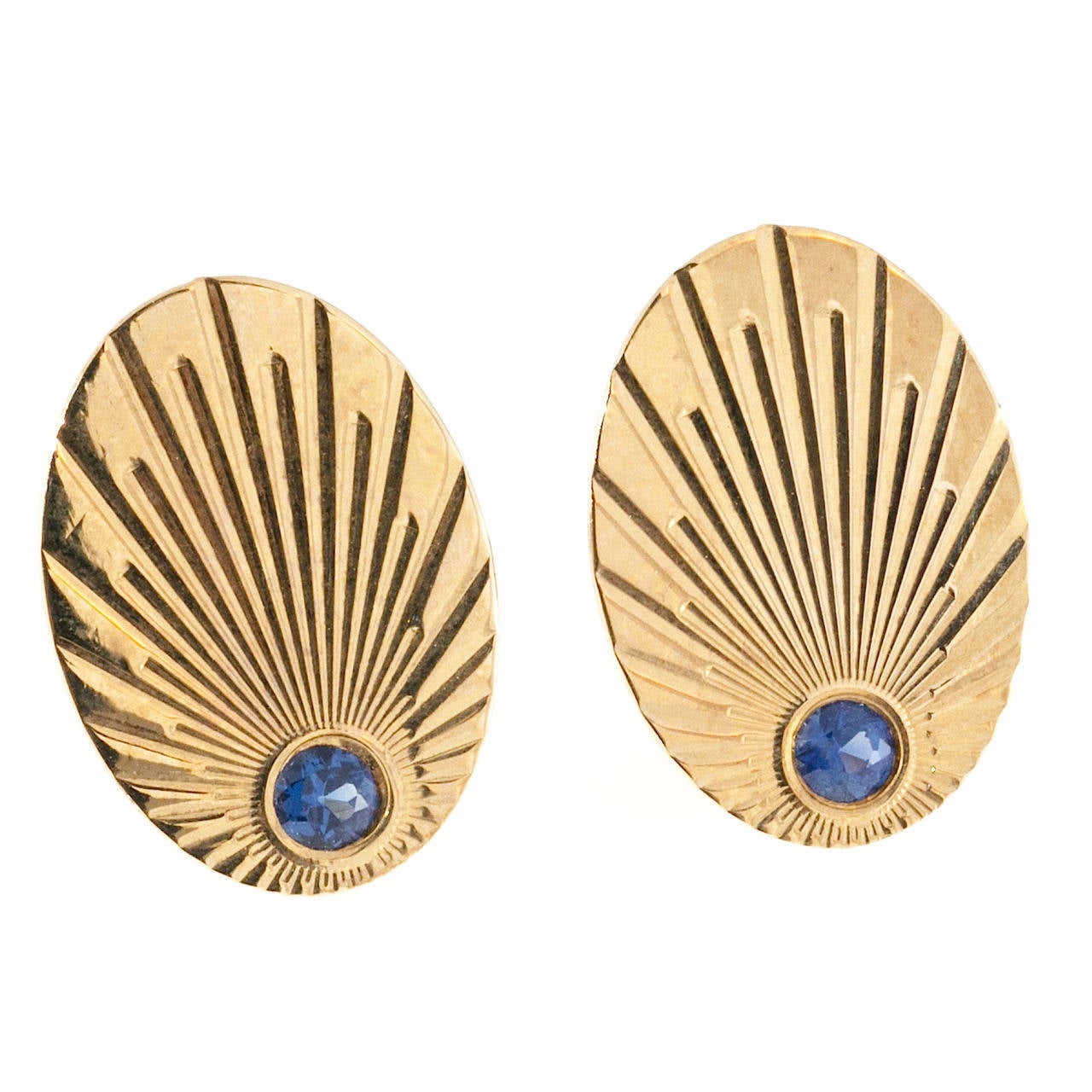 Larter & Sons Natural Sapphire Gold Oval Cufflinks For Sale