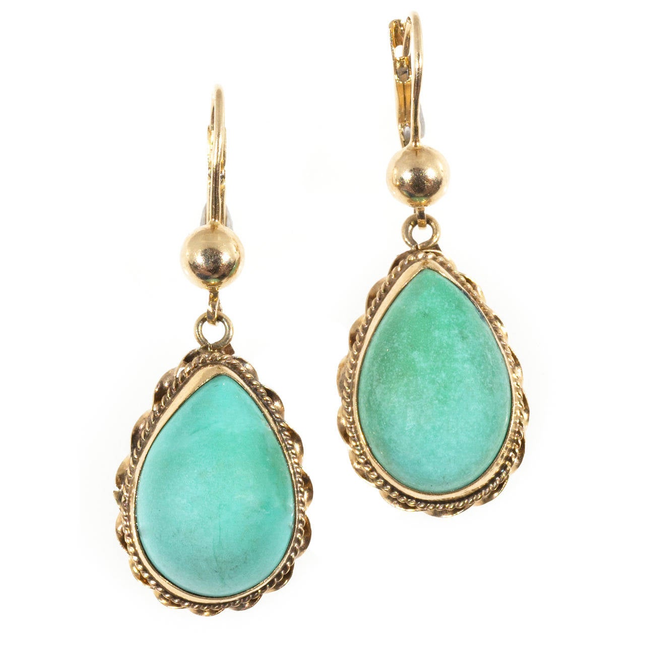 Natural Turquoise Pink Gold Dangle Earrings For Sale at 1stdibs