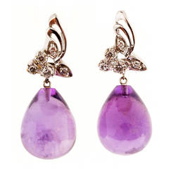 Amethyst Tear Drop Diamond Gold Dangle Earrings 7