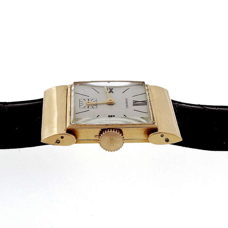 Tiffany & Co. yellow Gold Rectangular Hooded Hinged-Lug Strap wristwatch 1