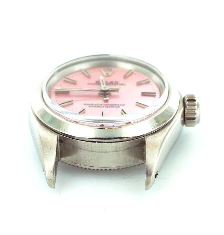 Rolex Ladies Stainless Steel Oyster Perpetual Custom Dial Wristwatch Model 6718 1