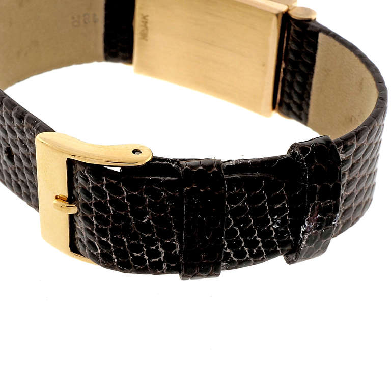 Longines Yellow Gold Rectangular Wristwatch with Hooded Lugs Retailed by Tiffany In Excellent Condition In Stamford, CT
