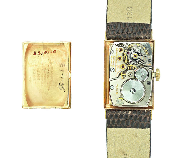 Men's Longines Yellow Gold Rectangular Wristwatch with Hooded Lugs Retailed by Tiffany