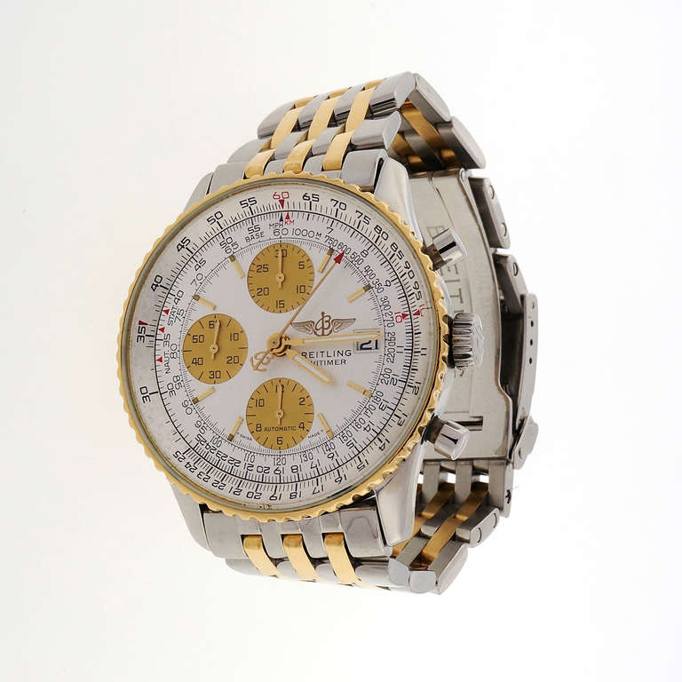 Men's Breitling Stainless Steel and Yellow Gold Navitimer Chronograph Wristwatch