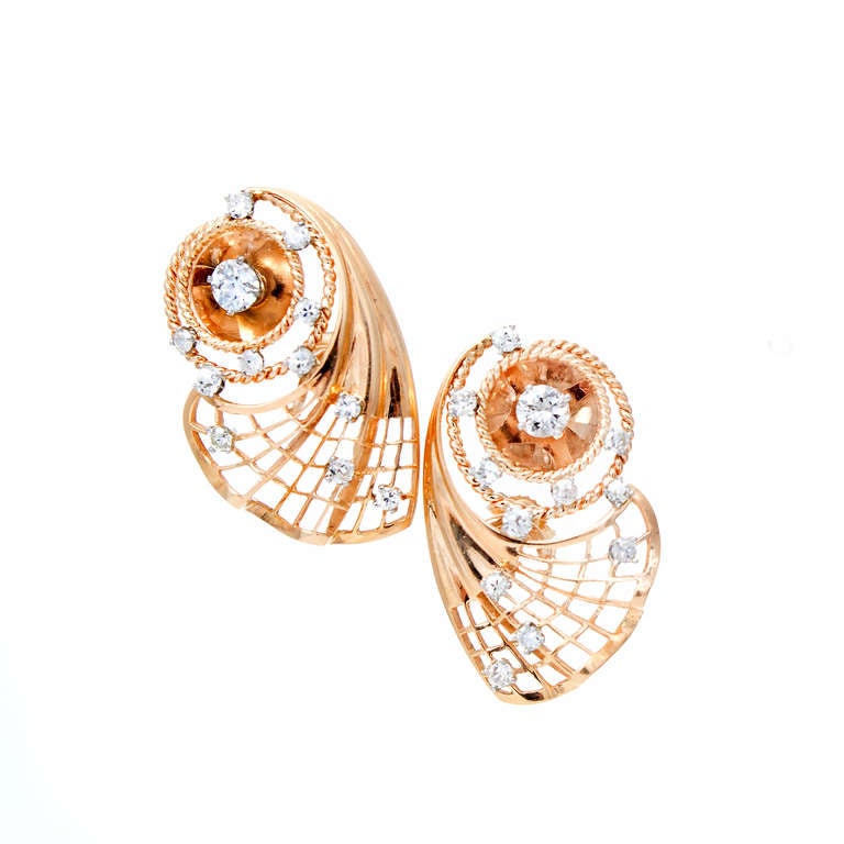 Women's Retro Diamond Gold Fan Earrings