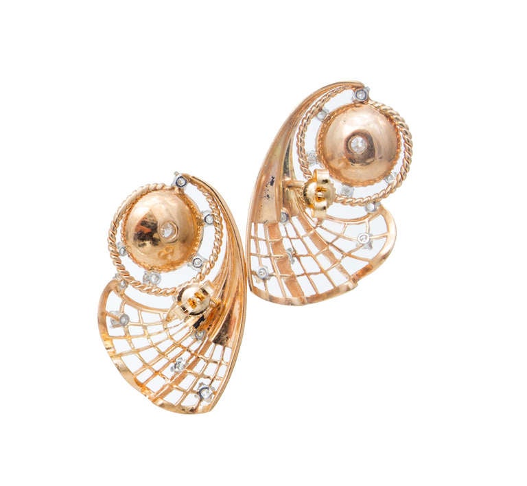 Retro Diamond Gold Fan Earrings 4
