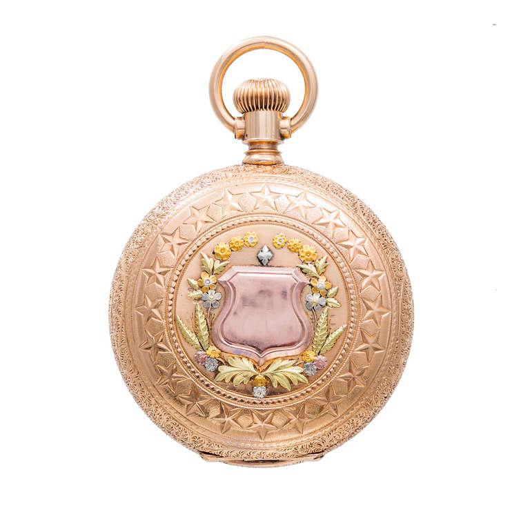 Agassiz Rose, Yellow and Green Gold Pocket Watch with Diamond and Ruby Accents 2