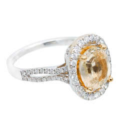 Natural Light Yellow Step Cut Sapphire And Diamond Ring