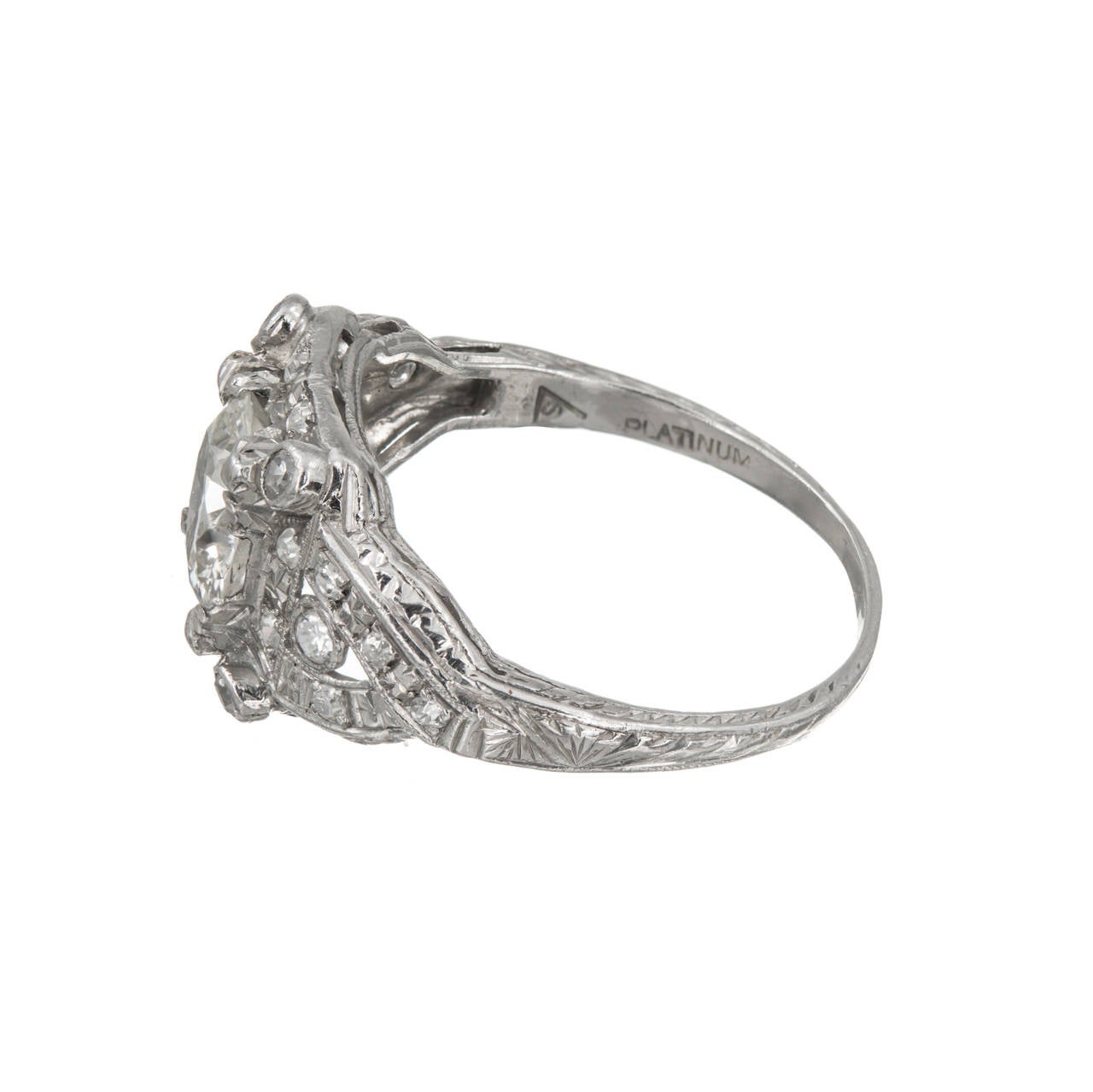 Round Cut 1.35 Carat Diamond Platinum Engagement Ring For Sale