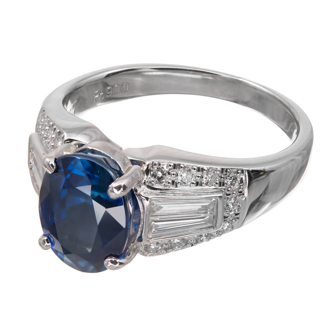 Oval Cut GIA Certifie3.19 Carat Blue Sapphire Diamond Platinum Engagement Ring For Sale
