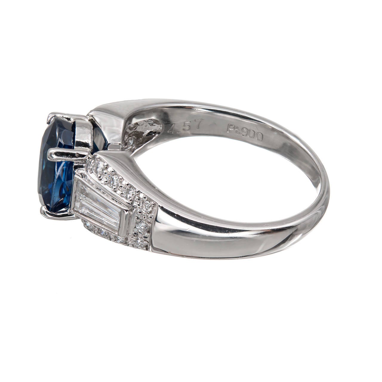 Women's GIA Certifie3.19 Carat Blue Sapphire Diamond Platinum Engagement Ring For Sale