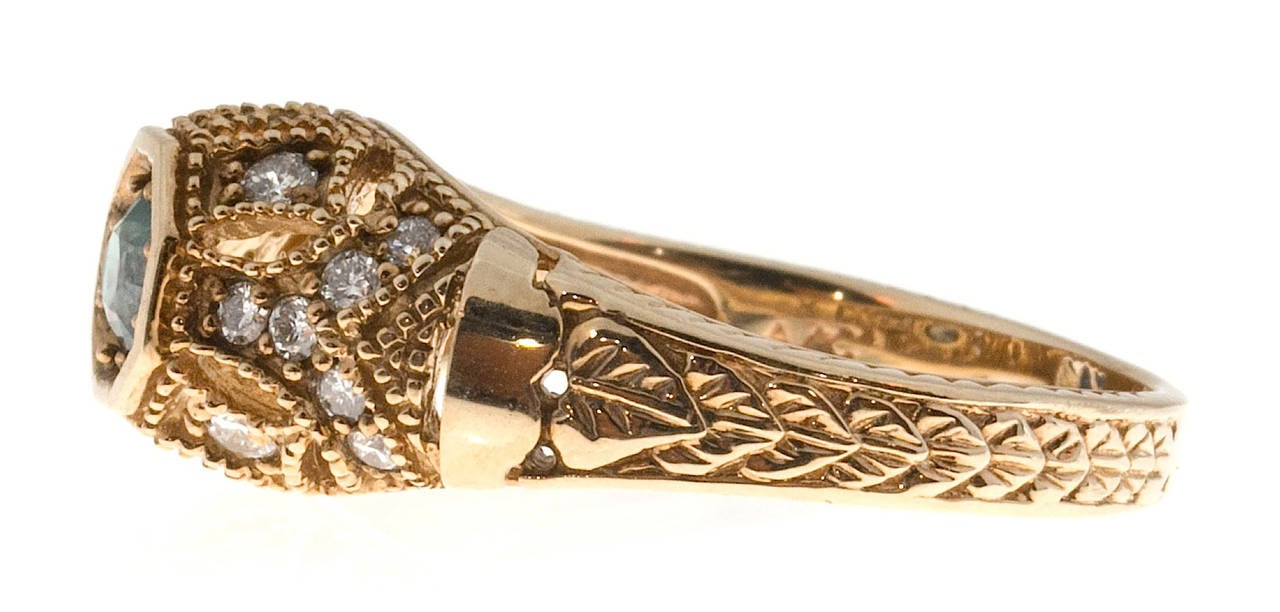 Women's GIA Cert Alexandrite Diamond Gold Filigree Pierced Engraved Ring