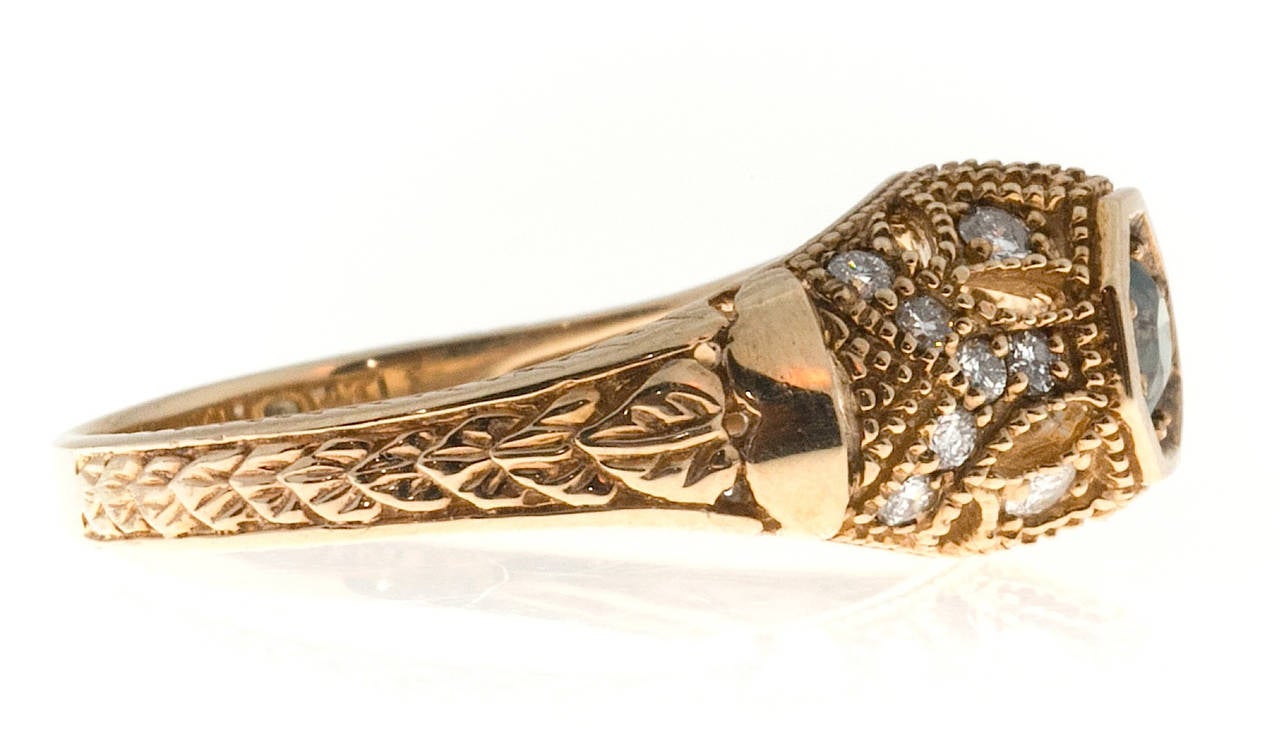 GIA Cert Alexandrite Diamond Gold Filigree Pierced Engraved Ring 1