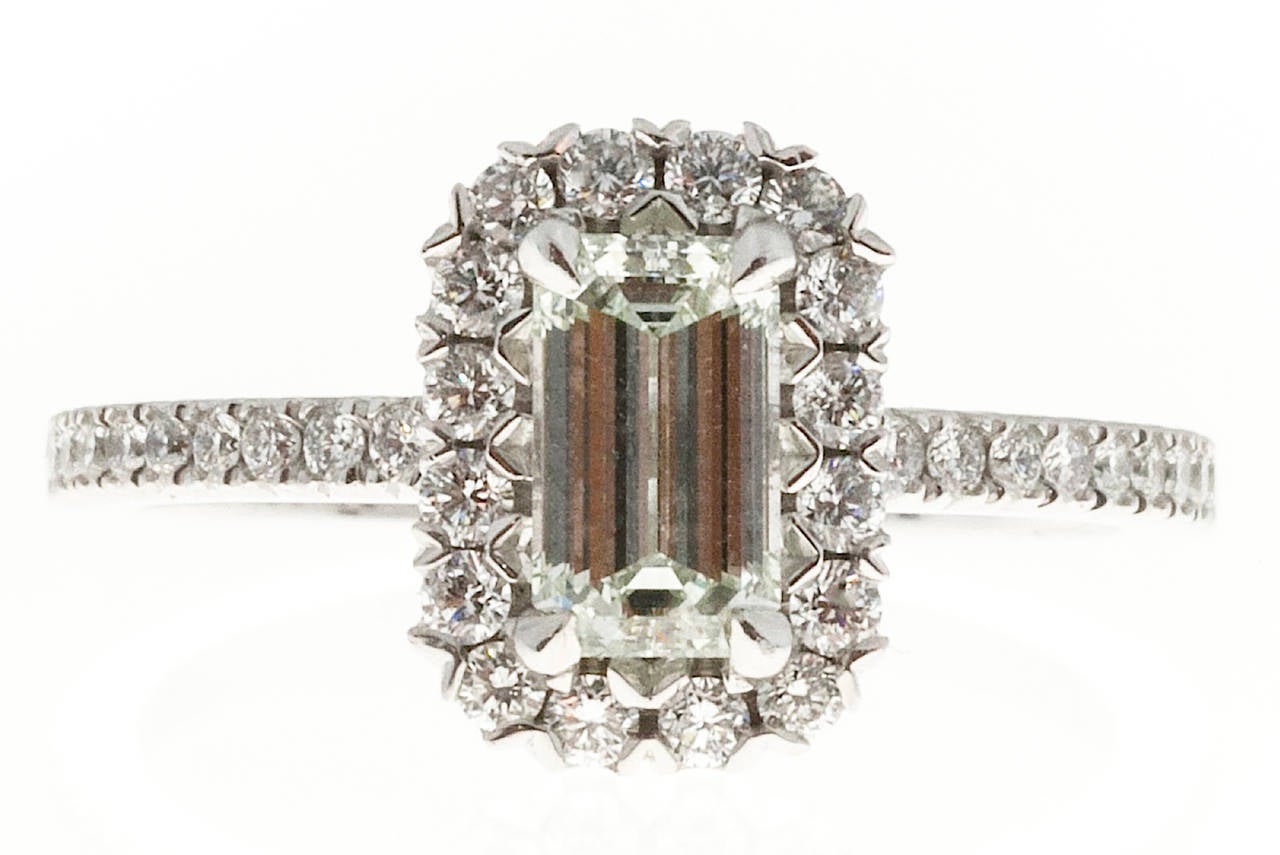 Women's Emerald Cut Diamond Halo Platinum Ring