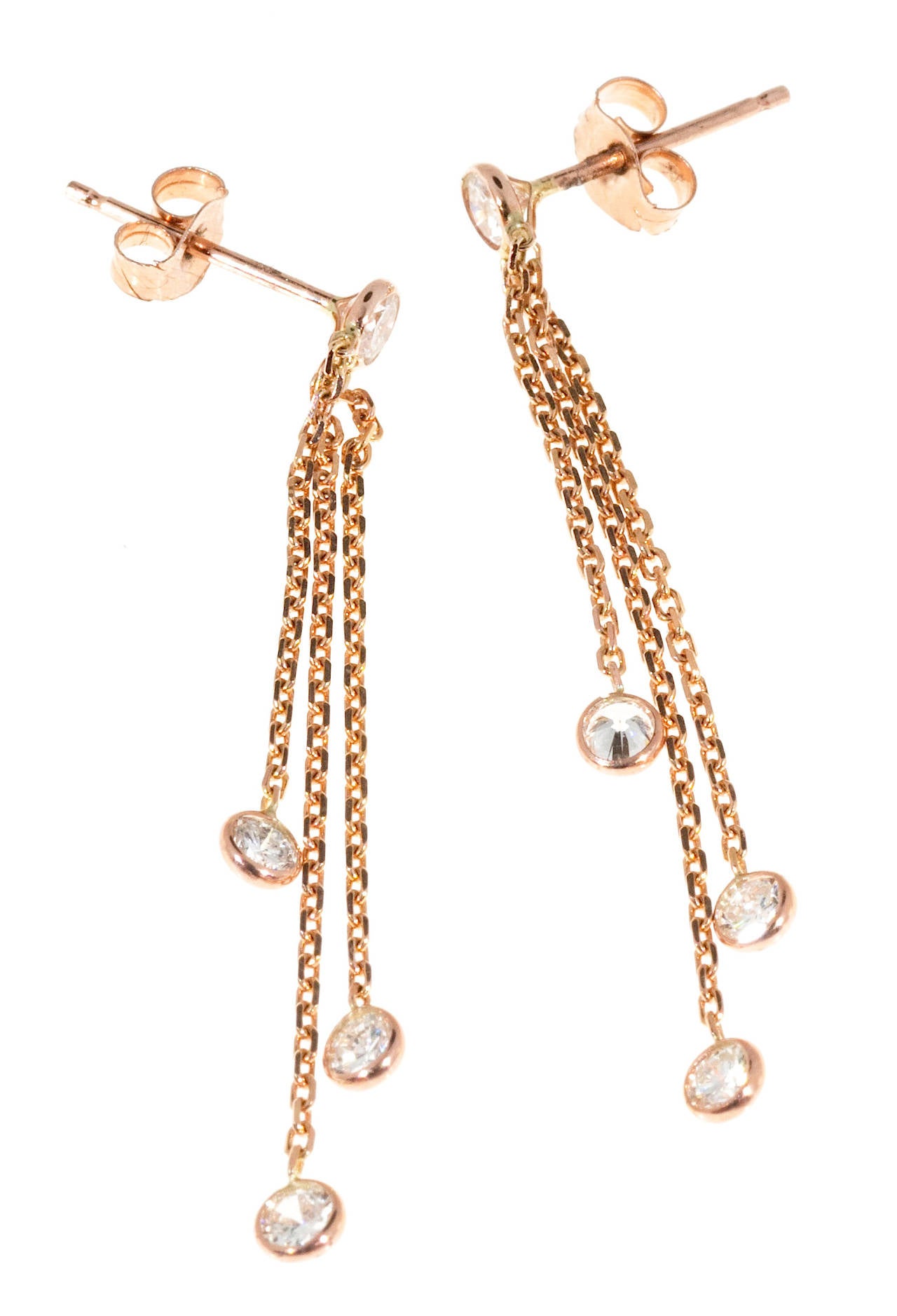 Peter Suchy Diamond by the Yard Style Rose Gold Dangle Drop Earrings In Good Condition For Sale In Stamford, CT