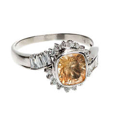Mid Century Natural Orange Yellow Sapphire And Diamond Ring