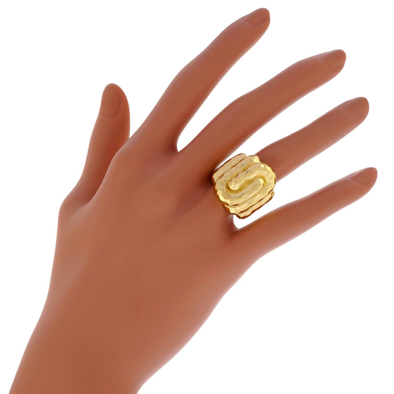 Henry Dunay Heavy Hammered Gold Swirl Dome Ring 1