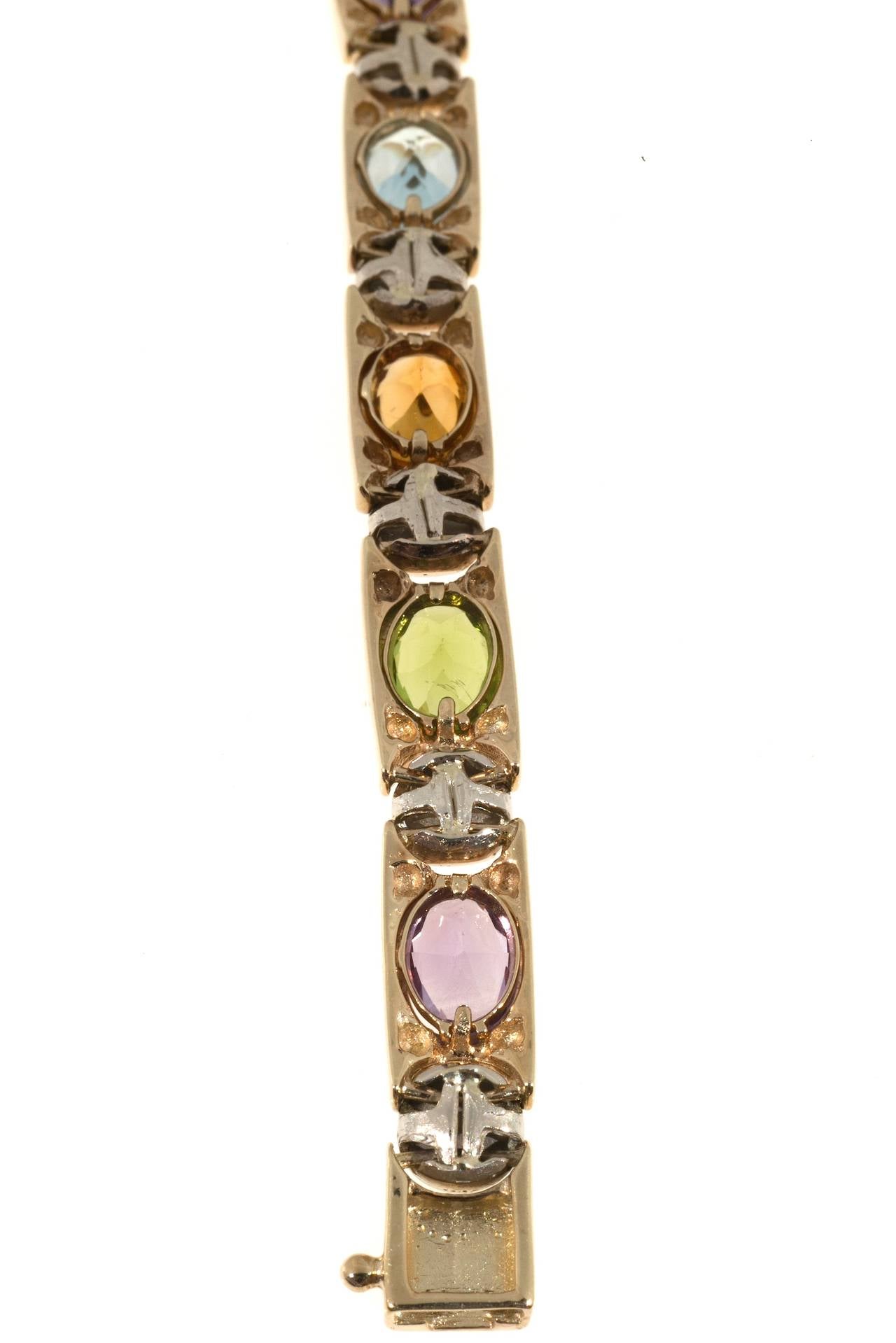 Topaz Amethyst Citrine Peridot Two Color Gold Bracelet In Good Condition In Stamford, CT