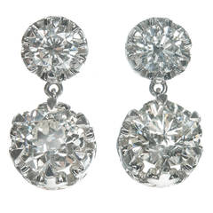 Victorian Diamond Gold Platinum Dangle Earrings, GIA Certified