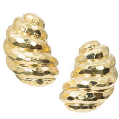 Henry Dunay Hammered Gold Shrimp Domed Clip Post Earrings