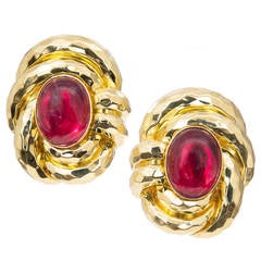 Henry Dunay Pink Tourmaline Rubellite Hammered Gold Earrings 12