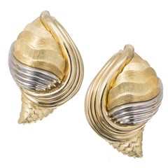 Henry Dunay Gold Platinum Cinnabar Shell Earrings