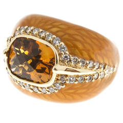 Haggai Enamel Citrine Full Cut Diamond Gold Ring 9