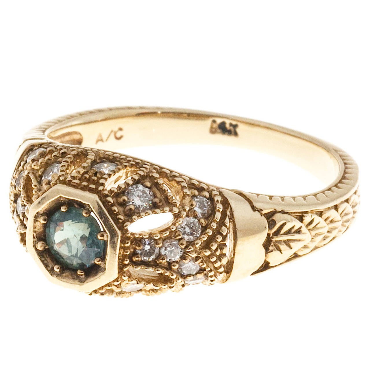 GIA Cert Alexandrite Diamond Gold Filigree Pierced Engraved Ring