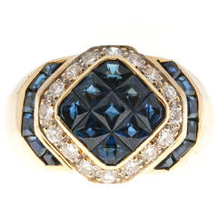 Sapphire Diamond Gold Invisible Set Ring 8