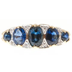Sapphire Diamond Gold Carved Filigree Ring 3
