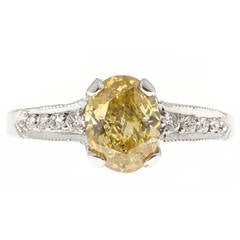 Oval Fancy Orange Yellow Diamond Platinum Micro Pave Ring 1