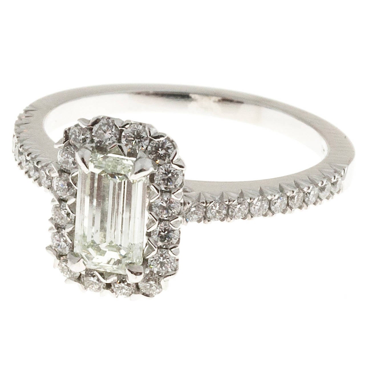 Emerald Cut Diamond Halo Platinum Ring