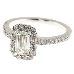 Emerald Cut Diamond Halo Platinum Ring