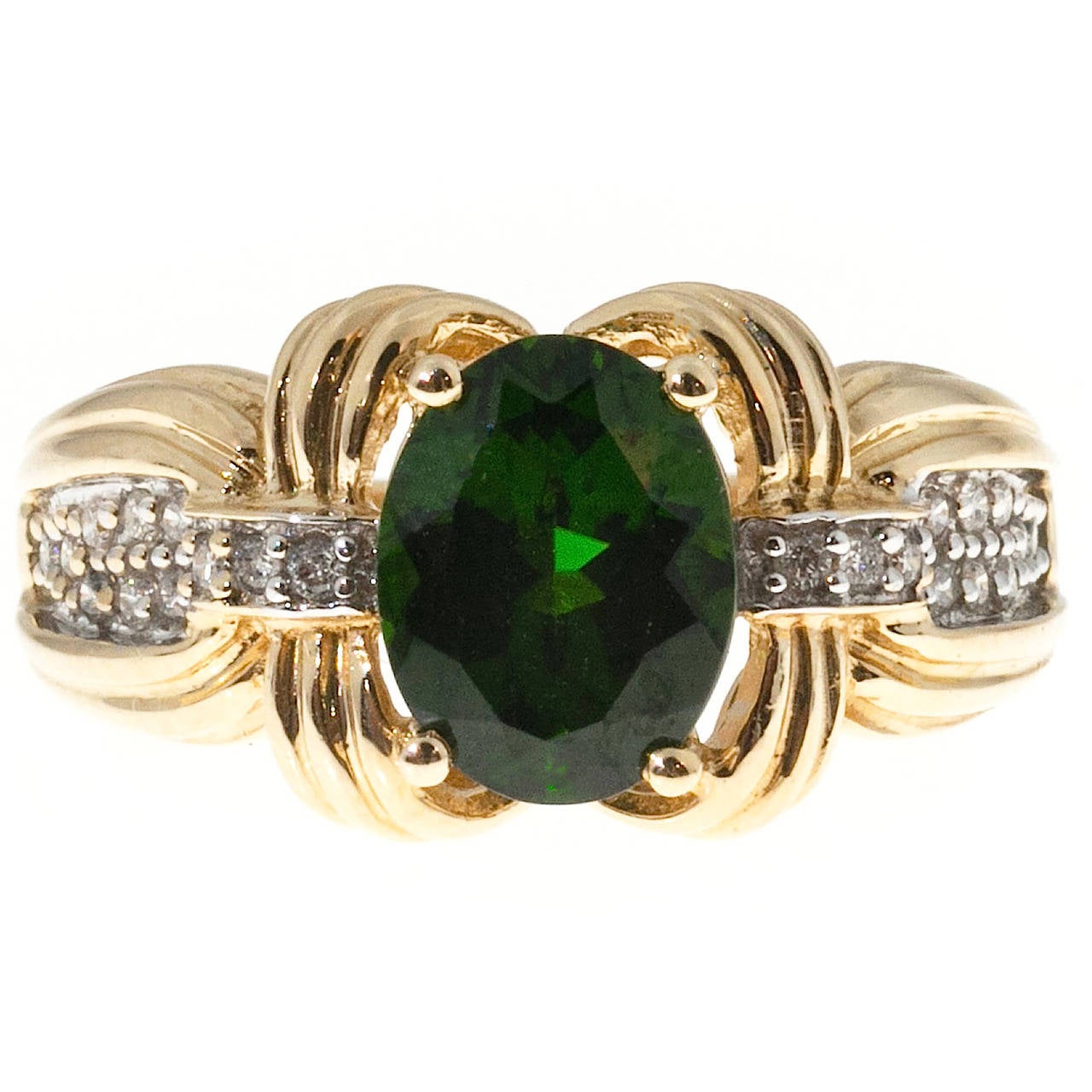 Green Tourmaline Full Cut Diamond Gold Ring For Sale at 1stdibs