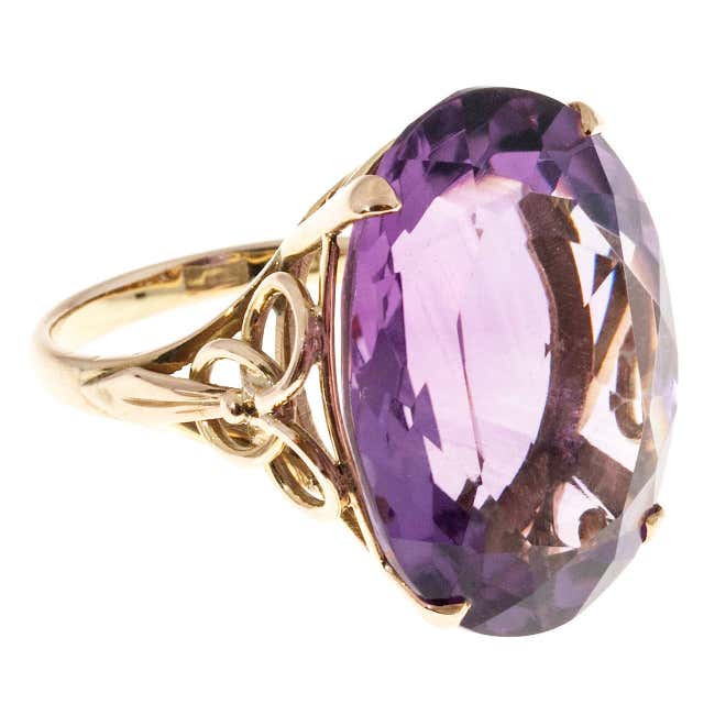 Oval Amethyst Rose Gold Scroll Work Ring at 1stDibs