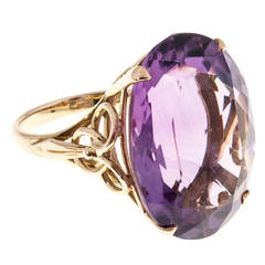Oval Amethyst Rose Gold Scroll Work Ring