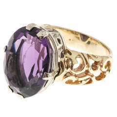 Deep Purple Amethyst Gold Open Swirl Design Ring 9