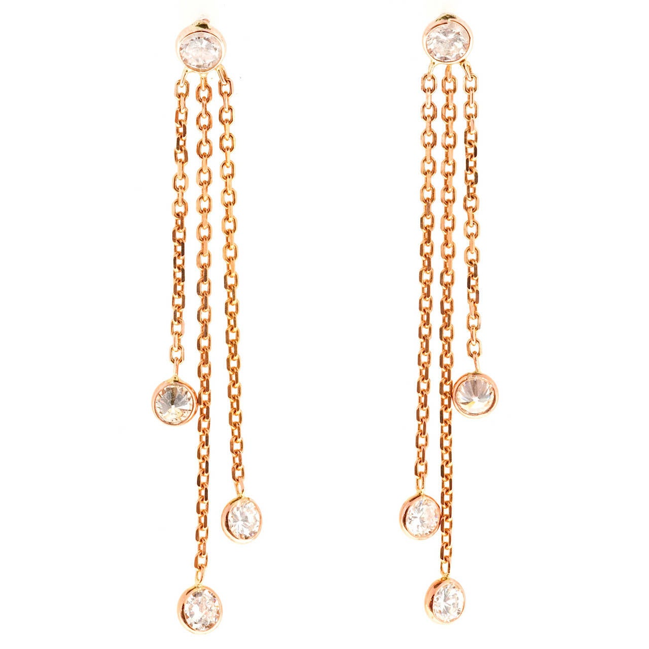 Peter Suchy Diamond by the Yard Style Rose Gold Dangle Drop Earrings For Sale