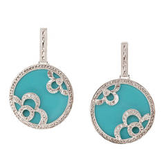 Robin's Egg Blue Turquoise Diamond Gold Dangle Earrings 3