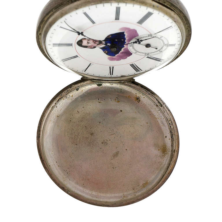 Victorian Civil War MJ Tobias Silver Pocket Watch Picturing Major General For Sale