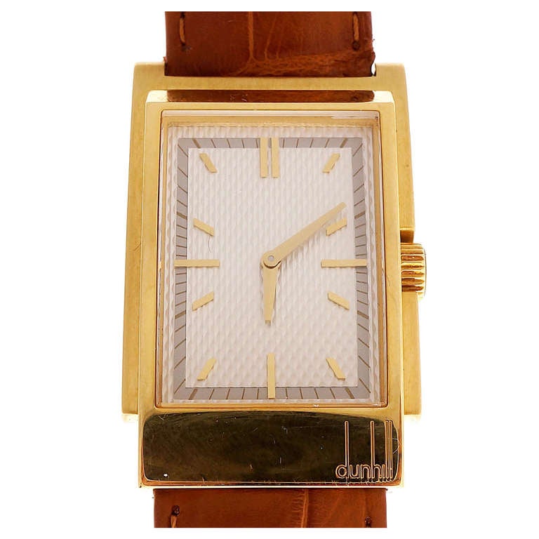 Dunhill Yellow Gold Rectangular Drivers Wristwatch circa 2000s