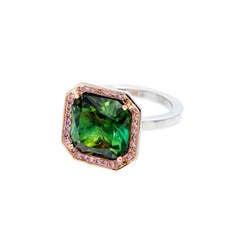 Natural 5.86 Carat Green Tourmaline Diamond Halo Platinum Gold Ring 1