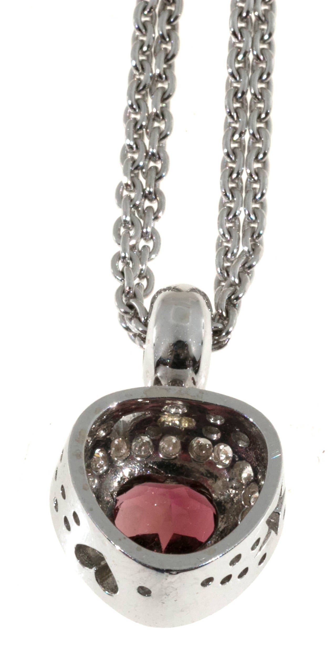 Pink Tourmaline Pave Diamond Gold Heart Pendant In Good Condition In Stamford, CT