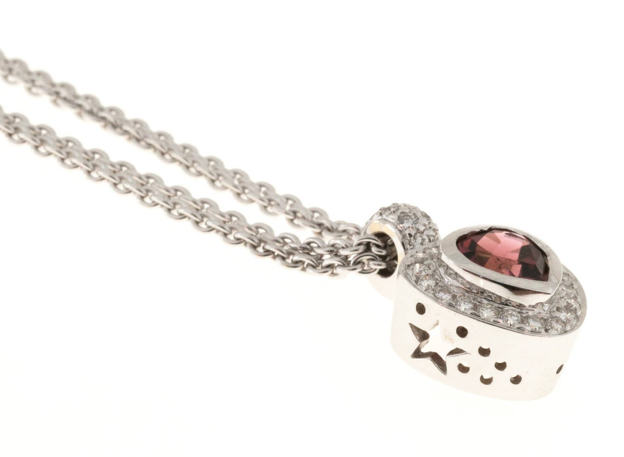 Women's Pink Tourmaline Pave Diamond Gold Heart Pendant