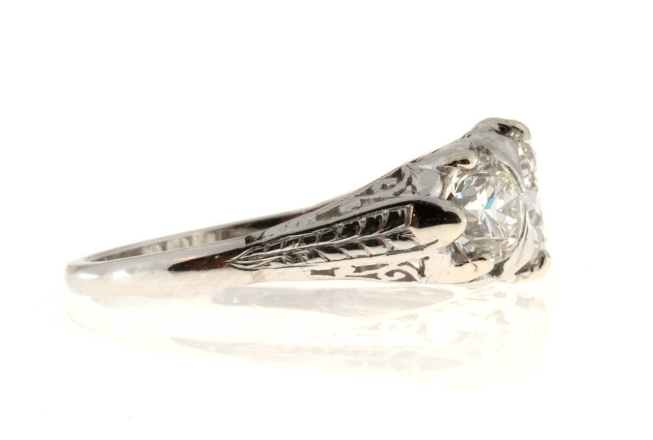 Women's Art Deco Three Stone Diamond Platinum Filigree Ring