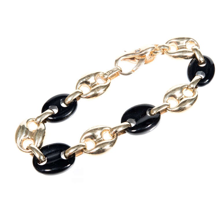 Women's Balestre Black Onyx Yellow Gold Link Bracelet