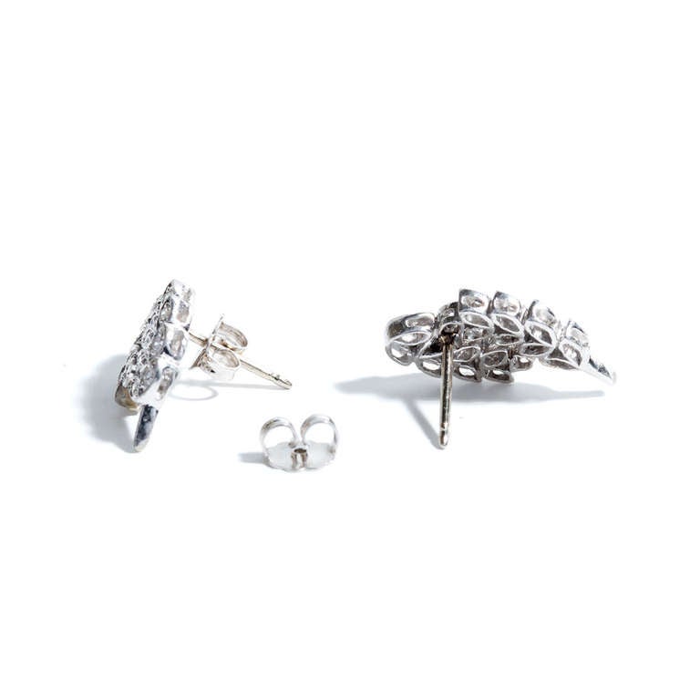 Mid Century Diamond Leaf Earrings c1950 In Excellent Condition In Stamford, CT