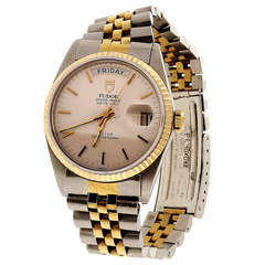 Tudor Stainless Steel and Yellow Gold Day-Date Wristwatch Ref 94613 circa 1988