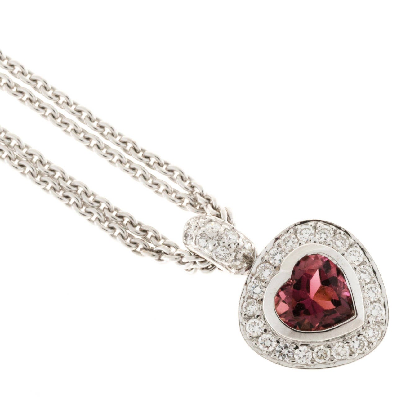 Pink Tourmaline Pave Diamond Gold Heart Pendant