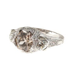 Art Deco Brown Diamond Platinum Engagement Ring 10